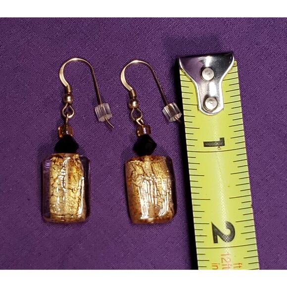 Gold Foiled Glass Black & Gold AB Glass Bead Necklace W/ 14KGF Matching Earrings - Picture 8 of 12